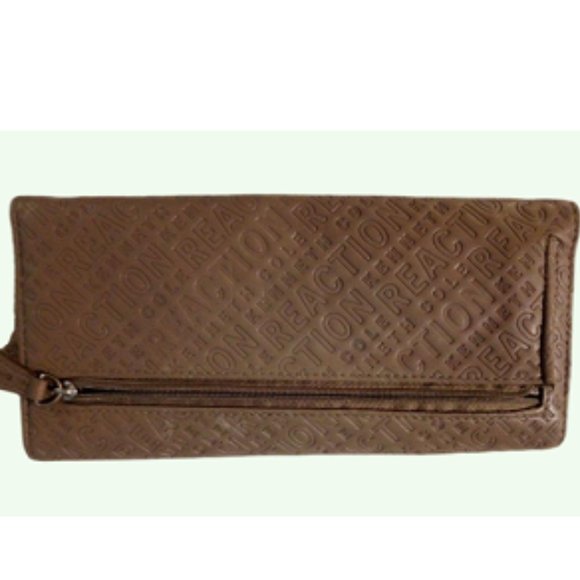 Kenneth Cole Reaction Women's Print Tri-fold Snap Clutch Wallet          Tan & B - Picture 3 of 10